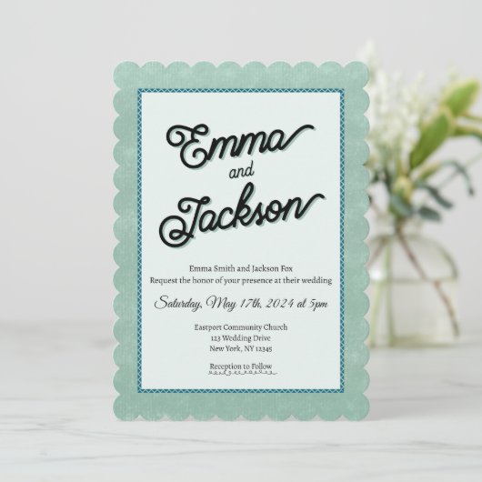 Green, Simple, Modern Wedding Invitation Kaart (Staand voorkant)