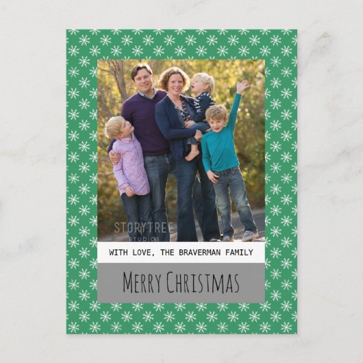 Green Simple Snowflake Holiday Photo Briefkaart (Voorkant)