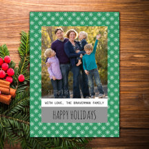 Green Simple Snowflake Holiday Photo Flat Kaart