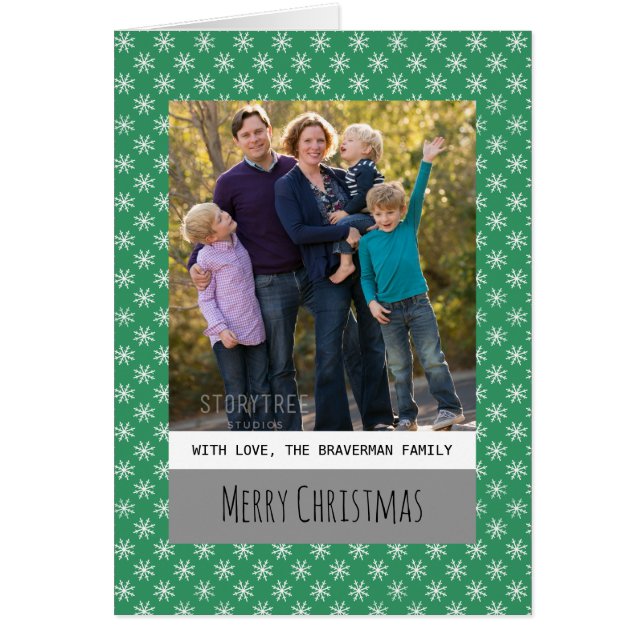 Green Simple Snowflake Holiday Photo Wenskaart (Voorkant)