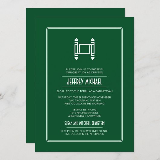 Green Simple Torah Bar Mitzvah Kaart (Voorkant / Achterkant)