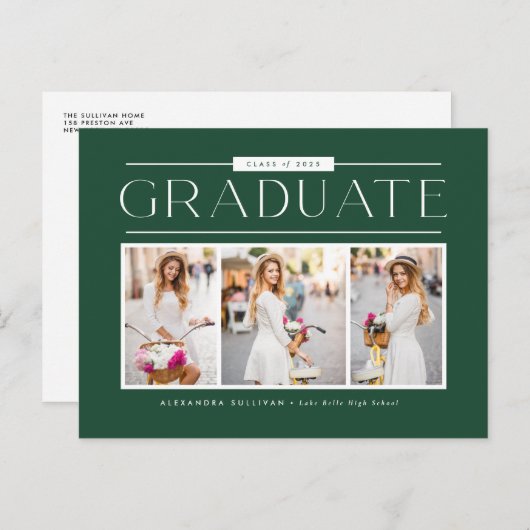 Green Simple Typography Photo Collage Afstuderen Briefkaart (Voorkant / Achterkant)