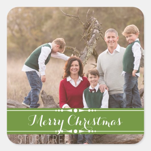 Green Simply Chic Holiday Foto Stickers (Voorkant)