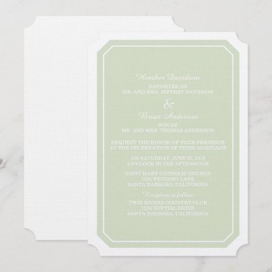 Green Simply Elegant Wedding Invite Kaart (Voorkant / Achterkant)