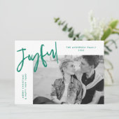 Green Simply Joyful Foto Feestdagenkaart (Staand voorkant)
