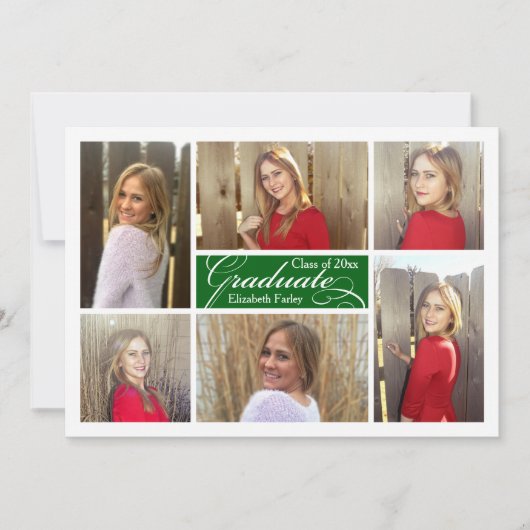 Green Six Photo Collage Custom Afstuderen Kaart (Voorkant)