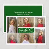 Green Six Photo Collage Custom Afstuderen Kaart (Voorkant / Achterkant)