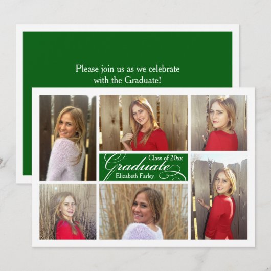 Green Six Photo Collage Custom Afstuderen Kaart (Voorkant / Achterkant)
