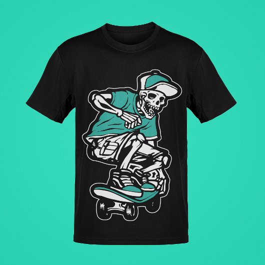 Green Skeleton Riding Skateboard Cool Graphic Mann T-shirt