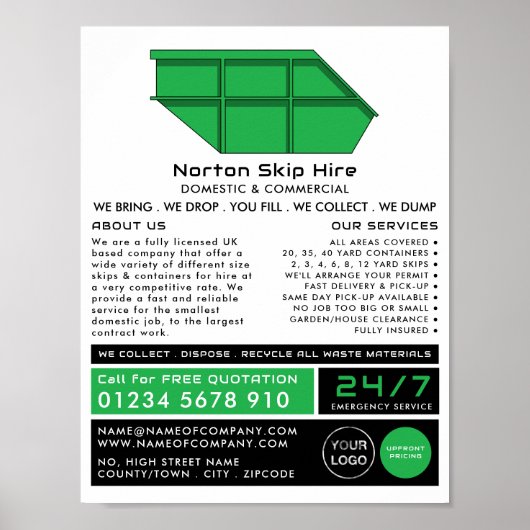 Green Skip, Skip/Dumpster Company Adverteren Poster (Voorkant)