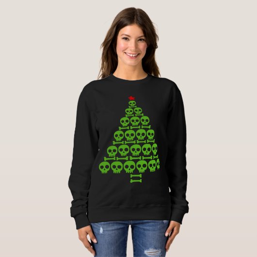 Green Skull and Bones Christmas Tree Trui (Voorkant volledig)
