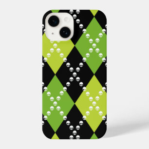 Green Skull Argyle Motif iPhone 14 Hoesje