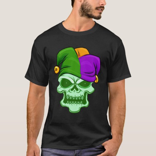 Green Skull Face Mardi Gras Jester Hat Louisiana C T-shirt (Voorkant)