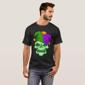 Green Skull Face Mardi Gras Jester Hat Louisiana C T-shirt (Voorkant volledig)
