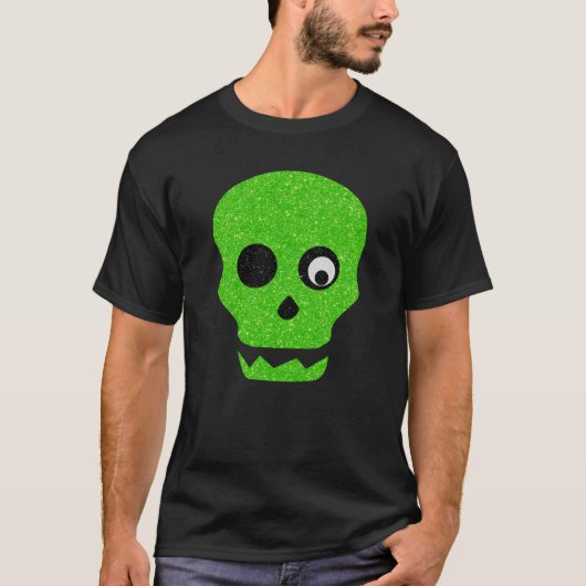 Green Skull Halloween Glitter T-Shirt (Voorkant)