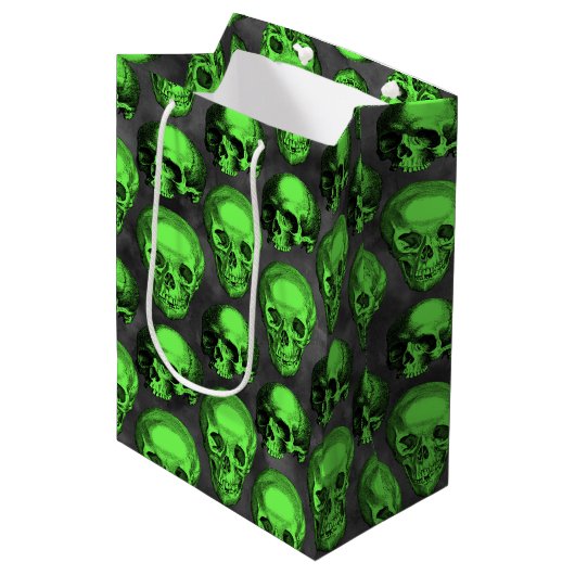Green Skulls and Sunflower Series Design 2 Medium Cadeauzakje (Voorkant Gekanteld)