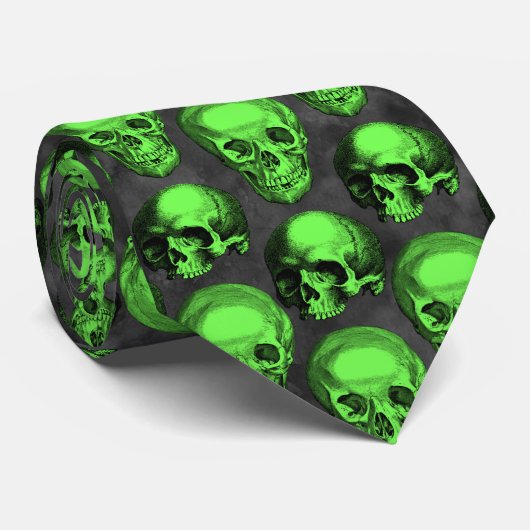Green Skulls and Sunflower Series Design 2 Stropdas (Opgerold)