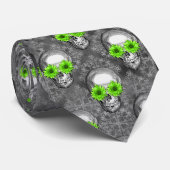 Green Skulls and Sunflower Series Design 5 Stropdas (Opgerold)