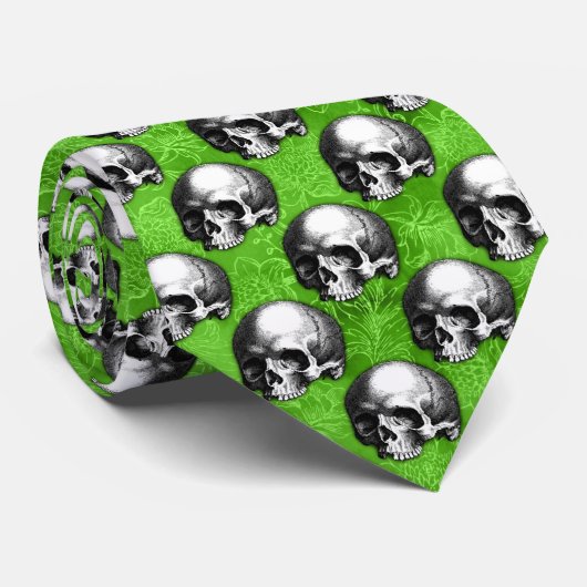 Green Skulls and Sunflower Series Design 6 Stropdas (Opgerold)