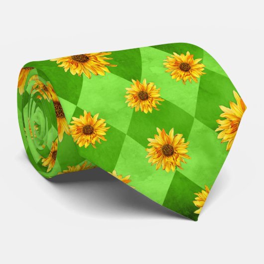 Green Skulls and Sunflower Series Design 8 Stropdas (Opgerold)