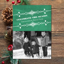 Green Slanted Chalkboard Holiday Photo Flat Kaart