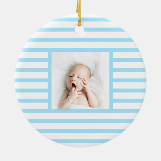 Green Sleepy Baby Dino | Baby Blue Stripe Modern Keramisch Ornament (Achterkant)