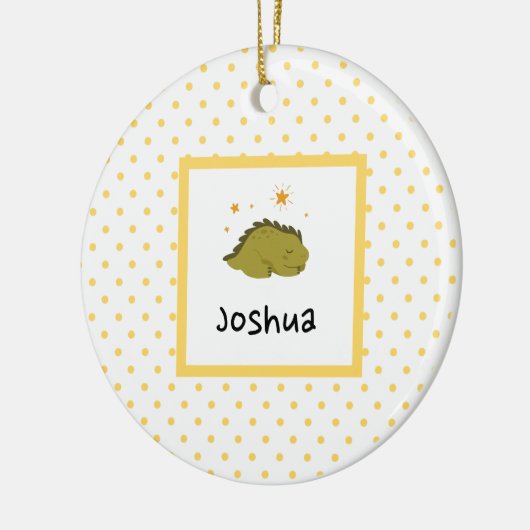 Green Sleepy Baby Dino | Gele poka dot Modern Keramisch Ornament (Links)