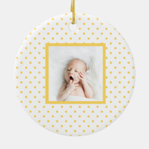 Green Sleepy Baby Dino   Gele poka dot Modern Keramisch Ornament