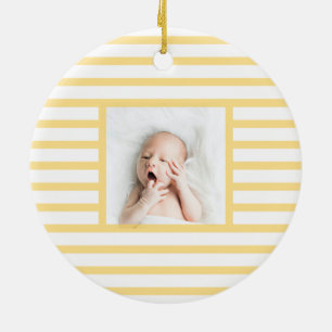 Green Sleepy Baby Dino   Gele Stripe Modern Keramisch Ornament