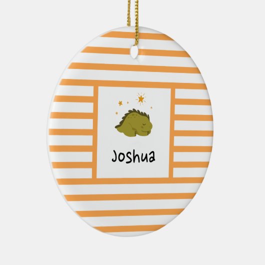 Green Sleepy Baby Dino | Oranje stripe Modern Keramisch Ornament (Rechts)