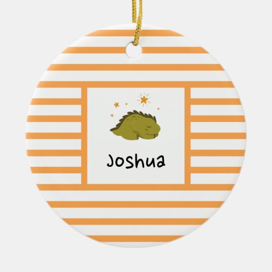 Green Sleepy Baby Dino | Oranje stripe Modern Keramisch Ornament (Voorkant)