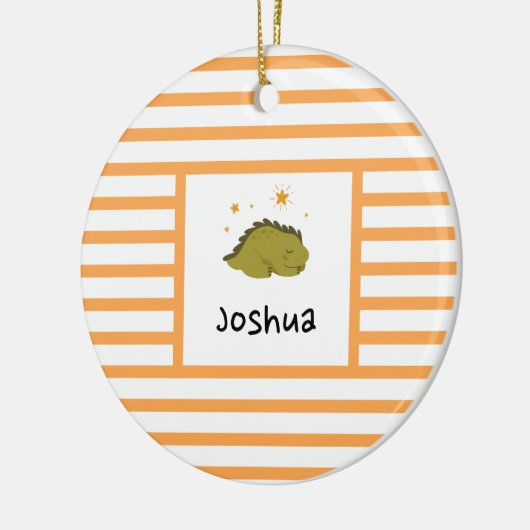 Green Sleepy Baby Dino | Oranje stripe Modern Keramisch Ornament (Links)