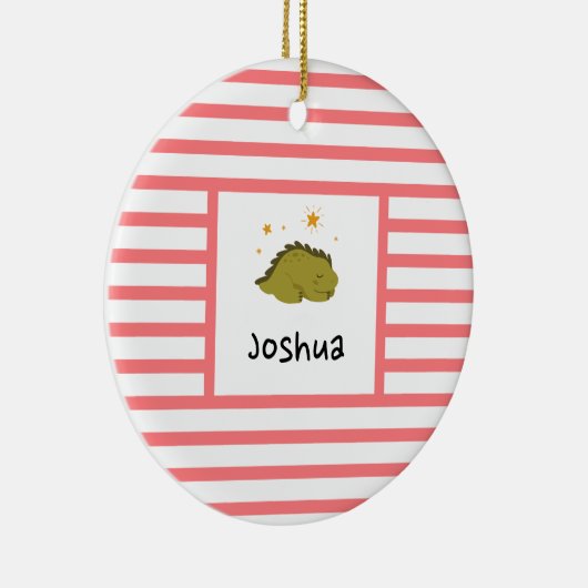 Green Sleepy Baby Dino | Rode streep Modern Keramisch Ornament (Rechts)