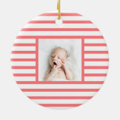 Green Sleepy Baby Dino | Rode streep Modern Keramisch Ornament (Achterkant)