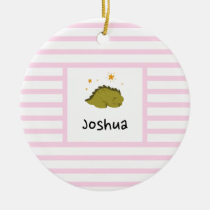 Green Sleepy Baby Dino   Roze band Modern Keramisch Ornament