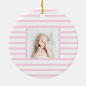 Green Sleepy Baby Dino | Roze band Modern Keramisch Ornament (Achterkant)