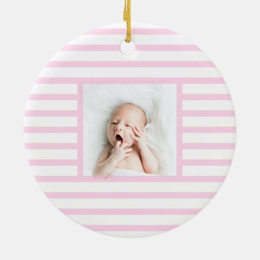 Green Sleepy Baby Dino | Roze band Modern Keramisch Ornament (Achterkant)