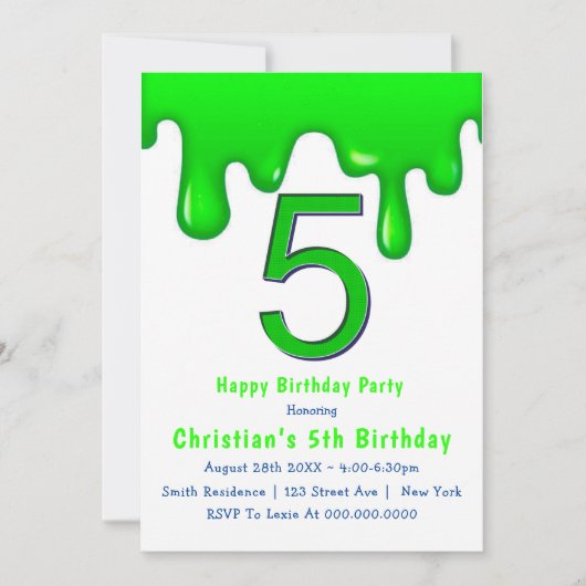 Green Slime 5th Birthday-uitnodigingen (Voorkant)