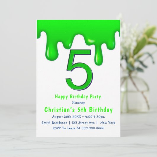 Green Slime 5th Birthday-uitnodigingen (Staand voorkant)