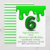 Green Slime 6th Birthday-uitnodigingen (Voorkant / Achterkant)
