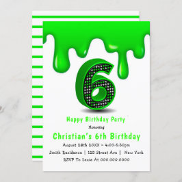 Green Slime 6th Birthday-uitnodigingen