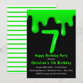 Green Slime 7th Birthday Invitations (Voorkant / Achterkant)