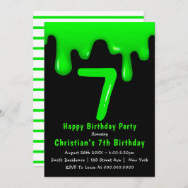 Green Slime 7th Birthday Invitations