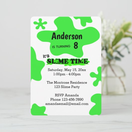 Green Slime Birthday Kaart (Staand voorkant)