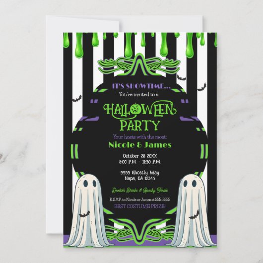 Green Slime Halloween Ghost Kostuumfeest Kaart (Voorkant)