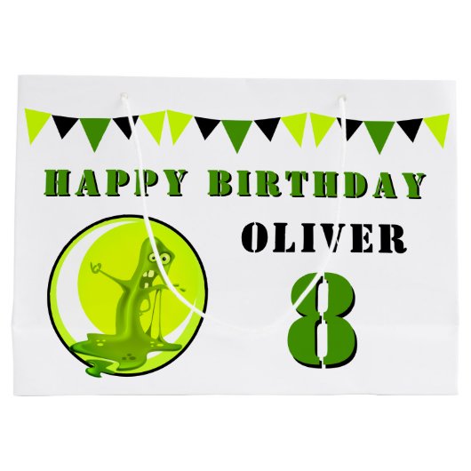 Green Slime Monster Funny Kind Birthday Groot Cadeauzakje (Achterkant)