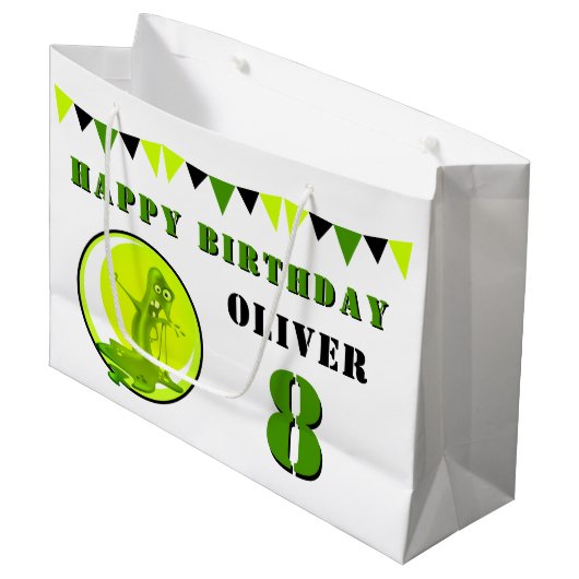 Green Slime Monster Funny Kind Birthday Groot Cadeauzakje (Voorkant Gekanteld)