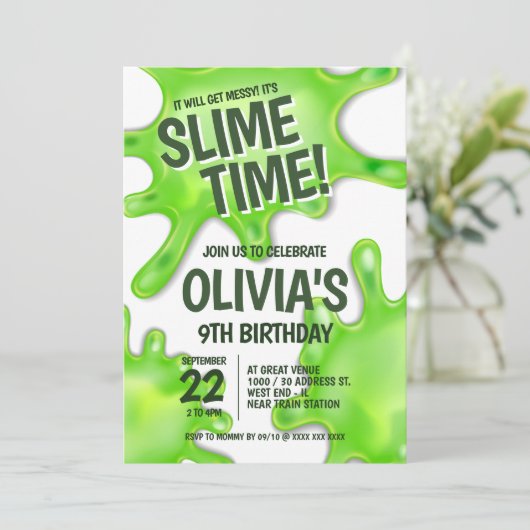 Green Slime Party Birthday Kaart (Staand voorkant)