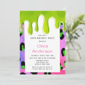 Green Slime Pink Leopard Print 00th Birthday Party Kaart (Staand voorkant)