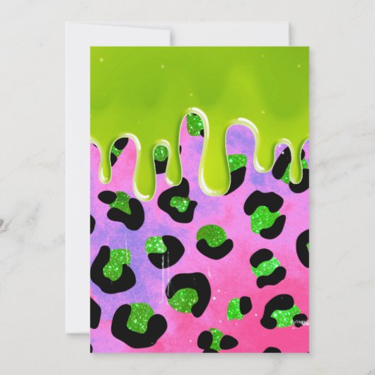 Green Slime Pink Leopard Print 00th Birthday Party Kaart (Achterkant)